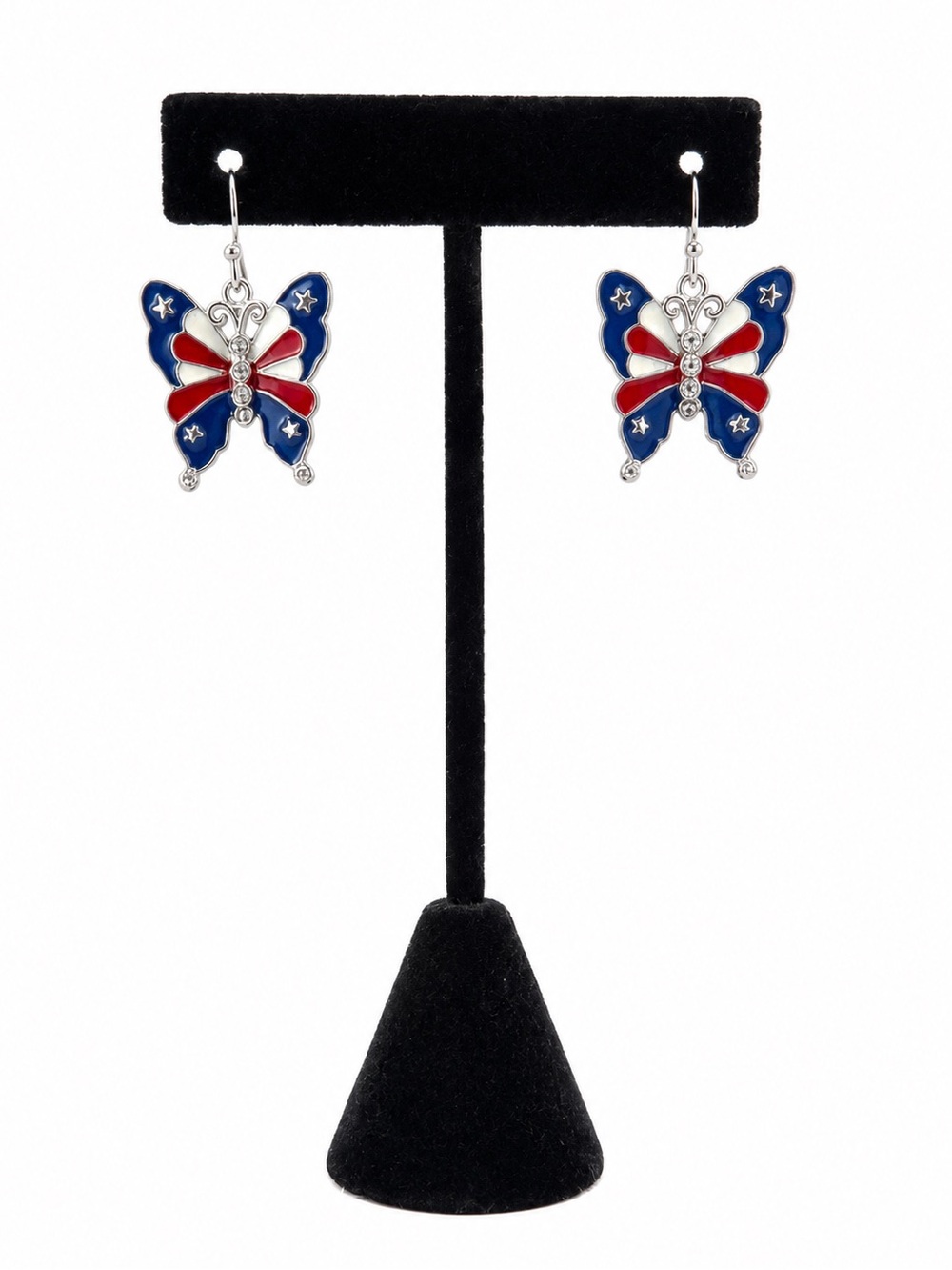 Patriotic Red & Blue Butterfly Drop Earrings